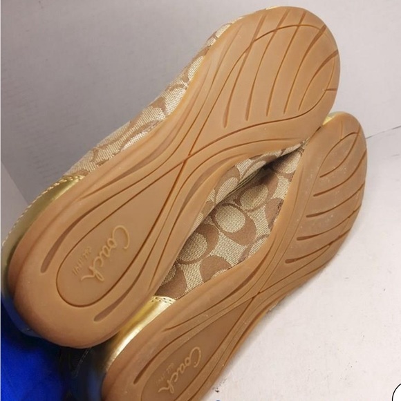 Coach Brown & Gold Color CC Canvas Slip On Flats Women's Size 11 - Picture 4 of 5